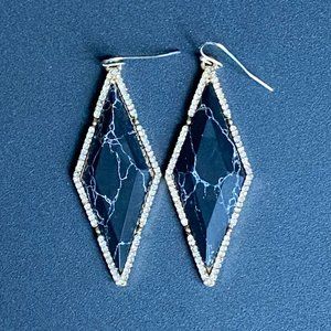 BaubleBar Earrings Black Diamond Drops Marbled Black Stone Crystals